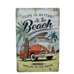   Volkswagen VW T1 Transporter Life is better - At the beach - метална табела (20x30cm)