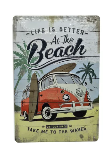 Volkswagen VW T1 Transporter Life is better - At the beach - метална табела (20x30cm)