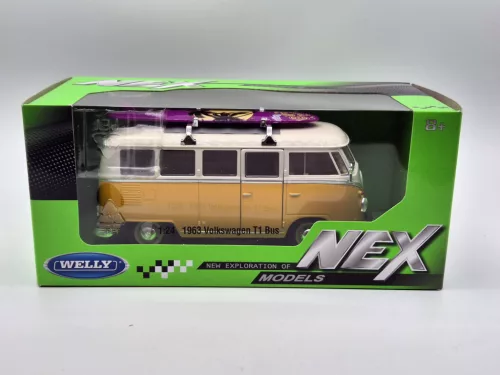Volkswagen VW T1 transporter Classic Bus сърф 1962 1:24 1/24 Welly модел автомобил
