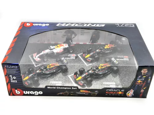 Red Bull F1 комплект - 2023 RB19 Max Verstappen - 2023 RB19 Sergio Perez (Miami) - 2022 RB18 Max Verstappen - 2021 RB16B Max Verstappen (Turkish GP) - Bburago -1:43