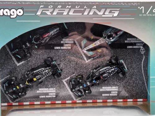 Mercedes GP F1 комплект - 2023 W14 Lewis Hamilton - 2023 W14 George Russel - 2022 W13 Lewis Hamilton - 2021 W12 Lewis Hamilton - Bburago -1:43