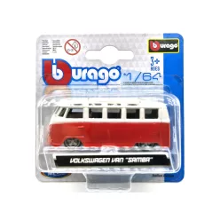  Volkswagen VW T1 transporter Samba Minibus - червен - Burago - 1:64