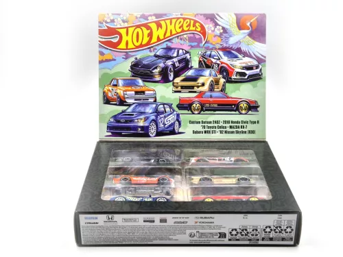 Hot Wheels Japan Theme - комплект от 6 броя в подаръчна кутия - Custom Datsun 240Z - 2018 Honda Civic Type R - 1970 Toyota Celica - Mazda RX-7 - Subaru WRX STi0 - 1982 Nissan Skyline R30 - Hot Wheels - 1:64
