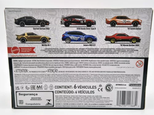 Hot Wheels Japan Theme - комплект от 6 броя в подаръчна кутия - Custom Datsun 240Z - 2018 Honda Civic Type R - 1970 Toyota Celica - Mazda RX-7 - Subaru WRX STi0 - 1982 Nissan Skyline R30 - Hot Wheels - 1:64