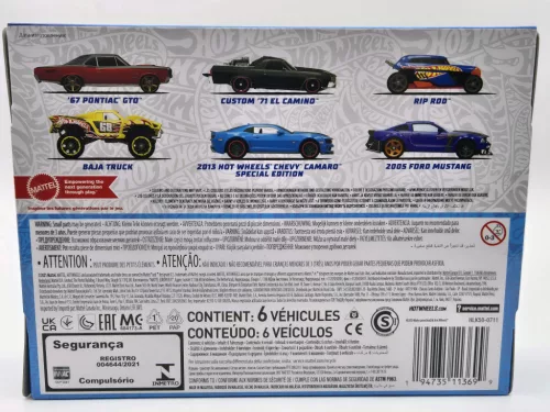Hot Wheels Legends Theme - комплект от 6 броя в подаръчна кутия - Custom 1971 El Camino - 1967 Pontiac GTO - 2005 Ford Mustang - Baja Truck - Rip Rod - 2013 Chevrolet Camaro Special Editions - Hot Wheels - 1:64