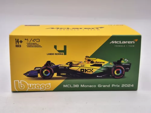 McLaren MCL38 F1 #4 (2024) - Monaco GP (Senna 30th Anniversary) - Lando Norris - С ПИЛОТ - Bburago - 1:43