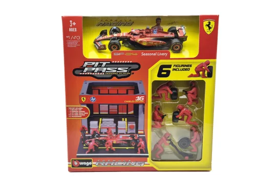 Ferrari Pit Stop - диорама комплект бокс - SF-24 F1 #16 (2024) - Charles Leclerc - с механици - Bburago - 1:43