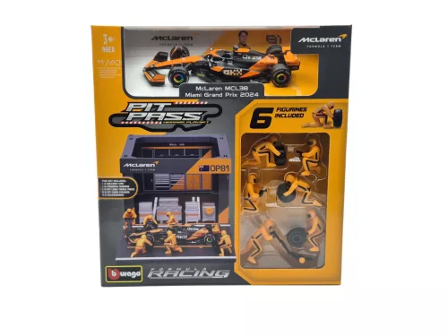 McLaren Pit Stop - диорама на бокс - MCL38 F1 #81 (2024) - Oscar Piastri - с механици - Bburago - 1:43