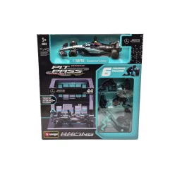   Mercedes Pit Stop - диорама на бокс - W14 EQ Performance F1 #44 (2023) - Lewis Hamilton - с механици - Bburago - 1:43