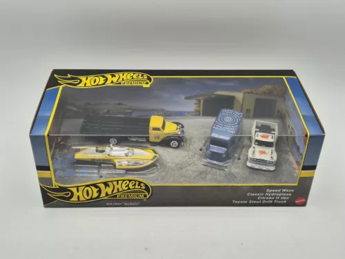 Hot Wheels Premium - комплект от 4 броя - Speed Waze - Classic Hydroplane - Citroen H Van - Toyota Stout Drift Truck - Hot Wheels диорама - 1:64
