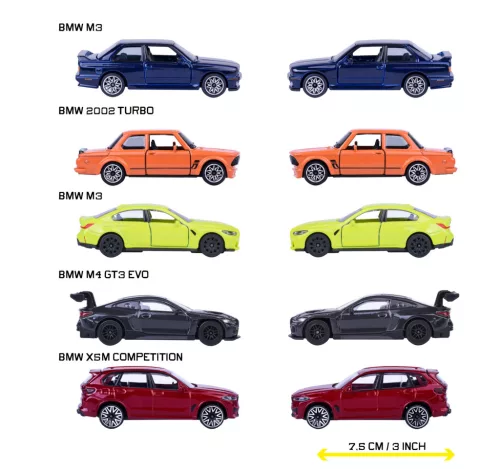 BMW комплект от 5 броя / сет - BMW G80 M3 - BMW X5M Competition - BMW E30 M3 - BMW G80 M3 - BMW G82 M4 GT3 Evo - Majorette - 1:64