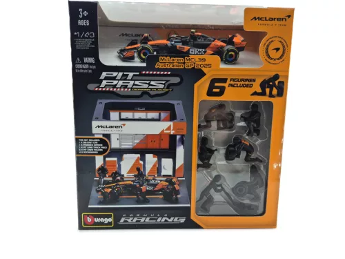 McLaren Pit Stop - диорама на бокс - MCL39 F1 #4 (2025) - Lando Norris - с механици - Bburago - 1:43