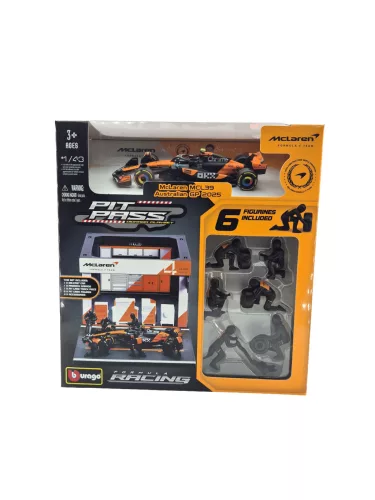McLaren Pit Stop - диорама на бокс - MCL39 F1 #4 (2025) - Lando Norris - с механици - Bburago - 1:43