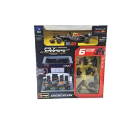   Red Bull Pit Stop - бокс, смяна на гуми диорама - RB21 F1 (2025) - #1 Max Verstappen - с механици - Bburago - 1:43