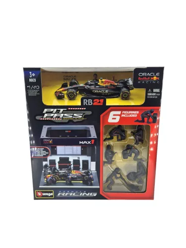 Red Bull Pit Stop - бокс, смяна на гуми диорама - RB21 F1 (2025) - #1 Max Verstappen - с механици - Bburago - 1:43