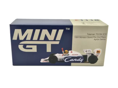 Toleman Hart TG184 F1 #19 (1984) - Monaco GP - Ayrton Senna - Mini GT - 1:64