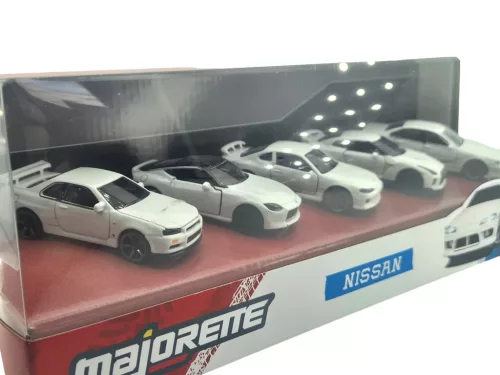 Nissan комплект от 5 броя - Nissan Silvia (S15) Spec-R Aero - Nissan GT-R (R35) - Nissan Skyline GT-R (R34) - Nissan Z - Nissan Cefiro (A31) - Majorette - 1:64