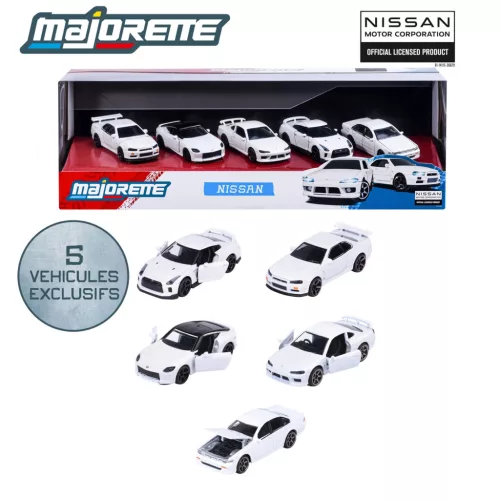 Nissan комплект от 5 броя - Nissan Silvia (S15) Spec-R Aero - Nissan GT-R (R35) - Nissan Skyline GT-R (R34) - Nissan Z - Nissan Cefiro (A31) - Majorette - 1:64