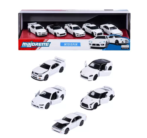 Nissan комплект от 5 броя - Nissan Silvia (S15) Spec-R Aero - Nissan GT-R (R35) - Nissan Skyline GT-R (R34) - Nissan Z - Nissan Cefiro (A31) - Majorette - 1:64