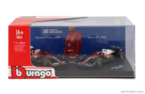 2-частен комплект Ferrari - Ferrari SF-25 Team Scuderia F1 #16 (2025) - Monza GP - Charles Leclerc - Bburago - 1:64