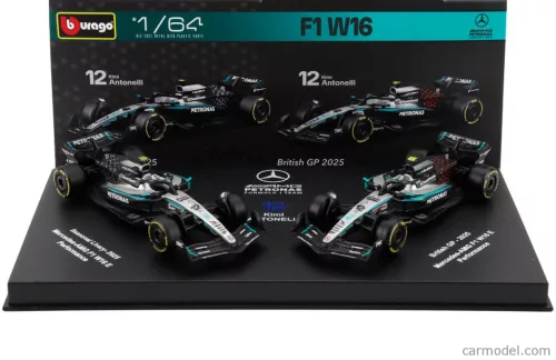 2-частен комплект Mercedes - Mercedes GP W16 F1 #12 (2025) - British GP - Andrea Kimi Antonelli - Bburago - 1:64