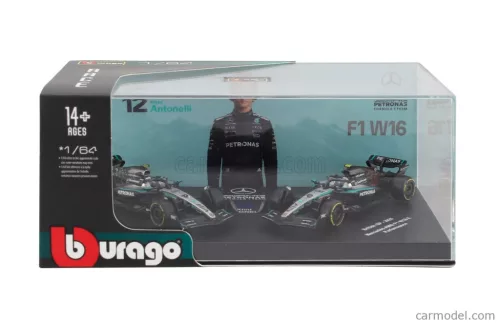 2-частен комплект Mercedes - Mercedes GP W16 F1 #12 (2025) - British GP - Andrea Kimi Antonelli - Bburago - 1:64