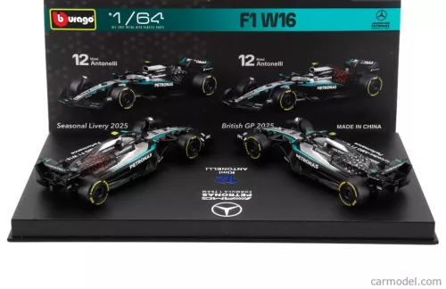 2-частен комплект Mercedes - Mercedes GP W16 F1 #12 (2025) - British GP - Andrea Kimi Antonelli - Bburago - 1:64