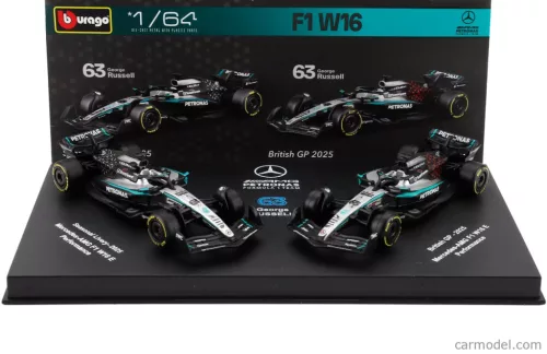2-частен комплект Mercedes - Mercedes GP W16 F1 #63 (2025) - British GP - George Russell - Bburago - 1:64